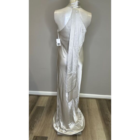 NWT GALVAN LONDON SATIN PANDORA DRESS PLATINUM SIZE US4 $1695 - Picture 11 of 15